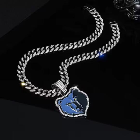 Necklace Iced Chain Memphis Grizzlies Fan Iced Pendant - Picture 2 of 2